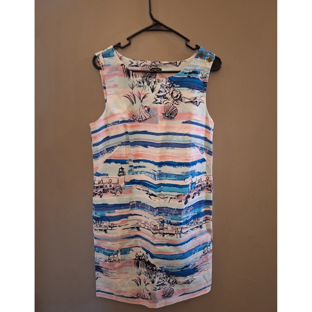 Talbots Seaside Harbor Sheath Dress 100% cotton Womens 10 Sleeveless Nautical